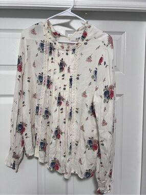 Boheme Cream Floral Lace-Trim Blouse